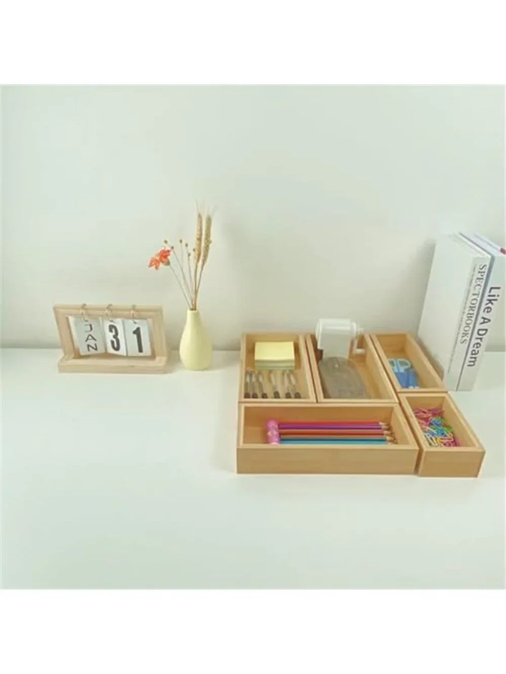 Bamboo Drawer Organizer 5 pcs Expandable Stackable Kitchen Utensil Desk Storage